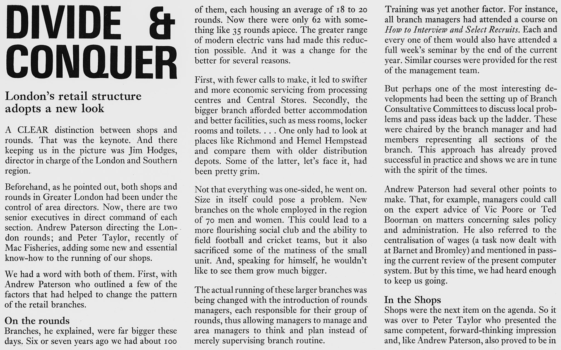 1972 New Retail Management structure in London. (Express News Spring)