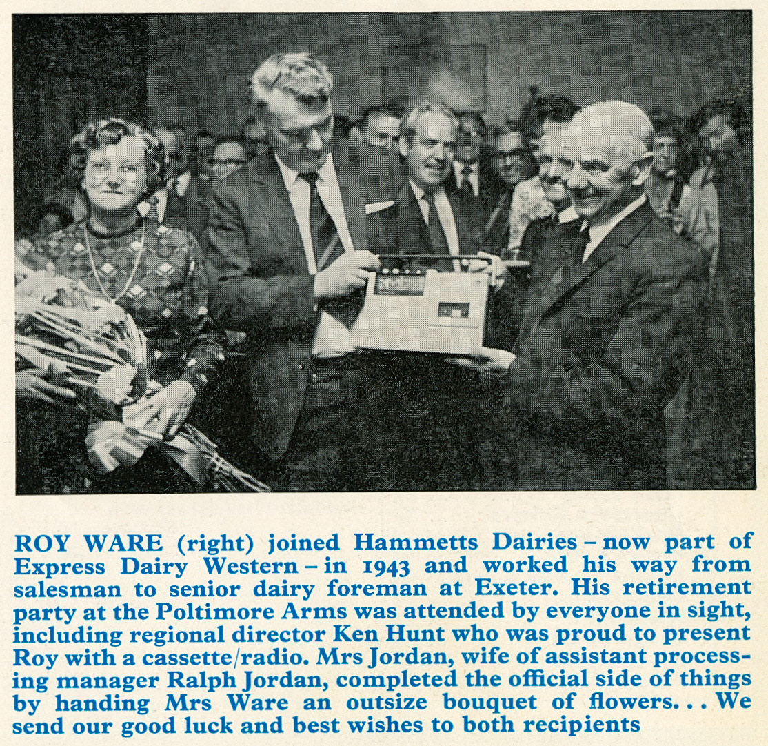 1975 Roy Ware retirement party at the Poltimore Arms after 32 years