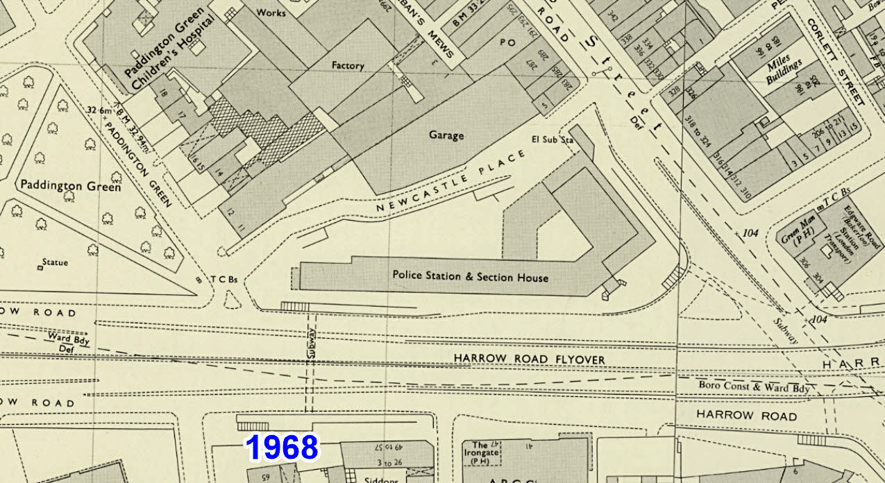 1968 map showing previous location of IMS, Harrow Road after demolition for the flyover. (National Library of Scotland)