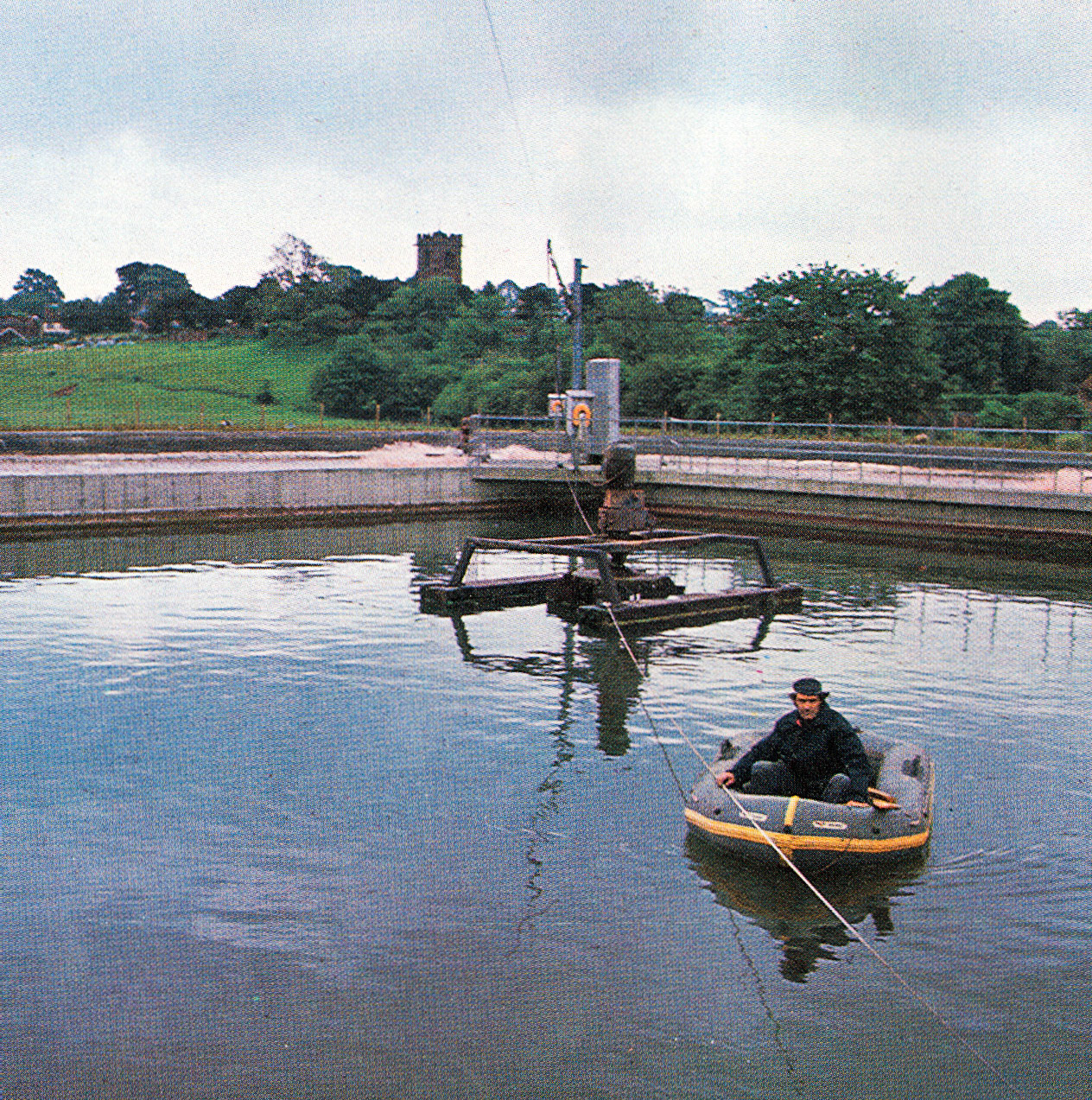 1975 Effluent Lagoon at Ruyton, with Charlie Mullineux in the dinghy