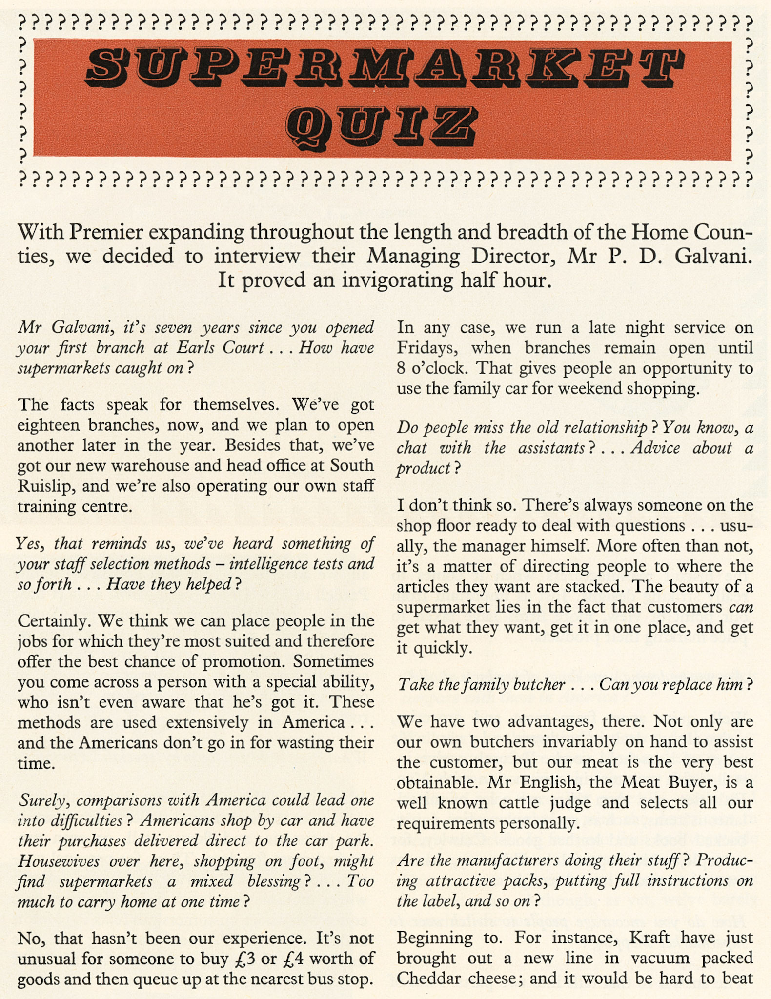 1958 Shops Director PD (Patrick) Galvani explains supermarket expansion plans