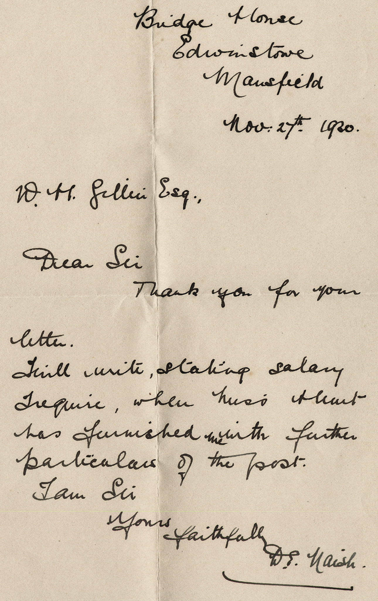 1930 Ruyton Co-operative Dairies-Cheesemaker Job Applications-Miss D. Naish