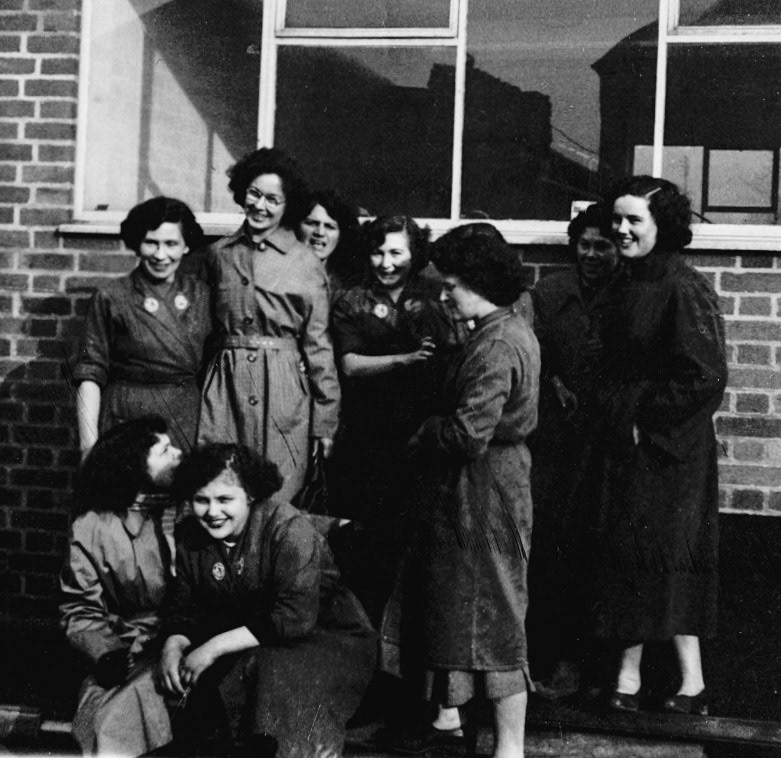1953 "Charlotte Ellis, Ann Davies, Della Pugh, ?, Jean Yapp, Mrs Rowsell, Mary Purslow, Doreen Bailey" (Courtesy Joe Lyons)