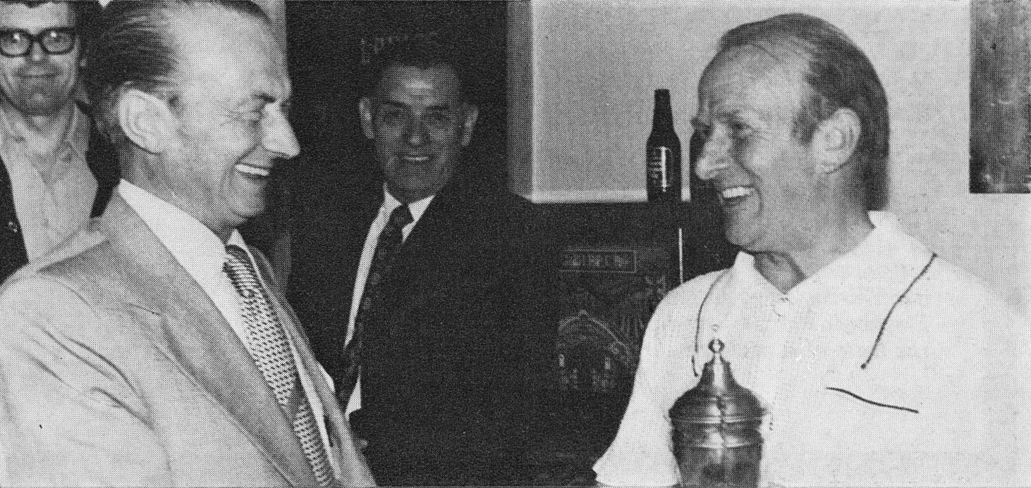 1976 Exeter and Dawlish celebrate darts competition. The caption mis-spells Jim's name, it should be Jim Reid (correction thanks to his son Jimmy. In the background, top left, is Dennis Watson.