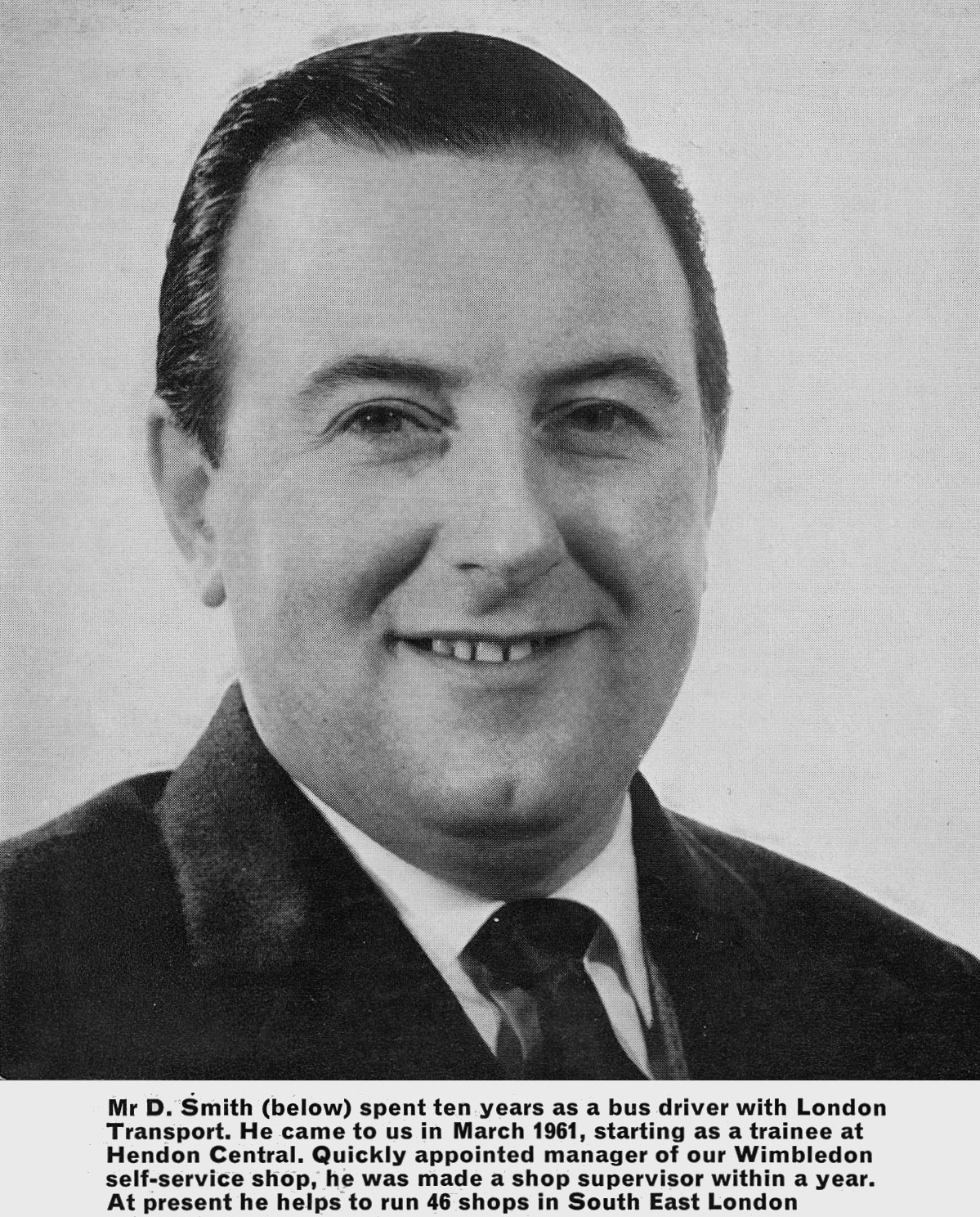 1965 D. Smith, shops supervisor for South East London.  (Express News Spring)