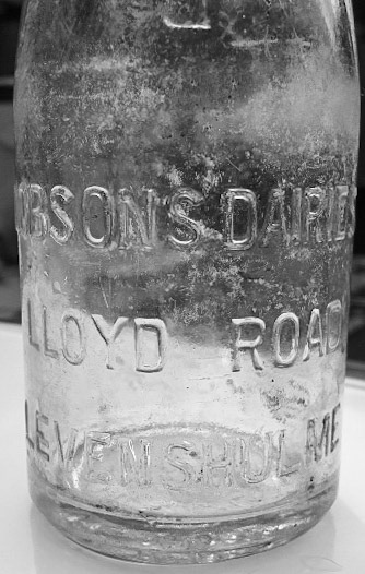 1950's? Bottle marked "Dobson's Dairies, Lloyd Road, Levenshulme" (Courtesy George Nixon, Brian Carter, Levenshulme History Then & Now)