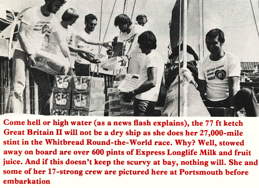 1977 Long Life milk being loaded on Great Britain II. (Express News Christmas)