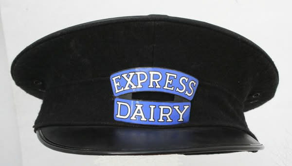 1960's "Original pre-1965 EXPRESS DAIRY milkman's cap with brass and enamel cap badge." (Courtesy Mark Hudson)