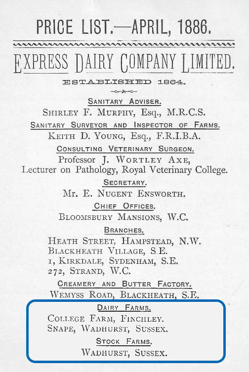 1896 Express Farms - College Farm Finchley and Snape-Wadhurst Sussex (Courtesy Ebay gerryn664 #1)
