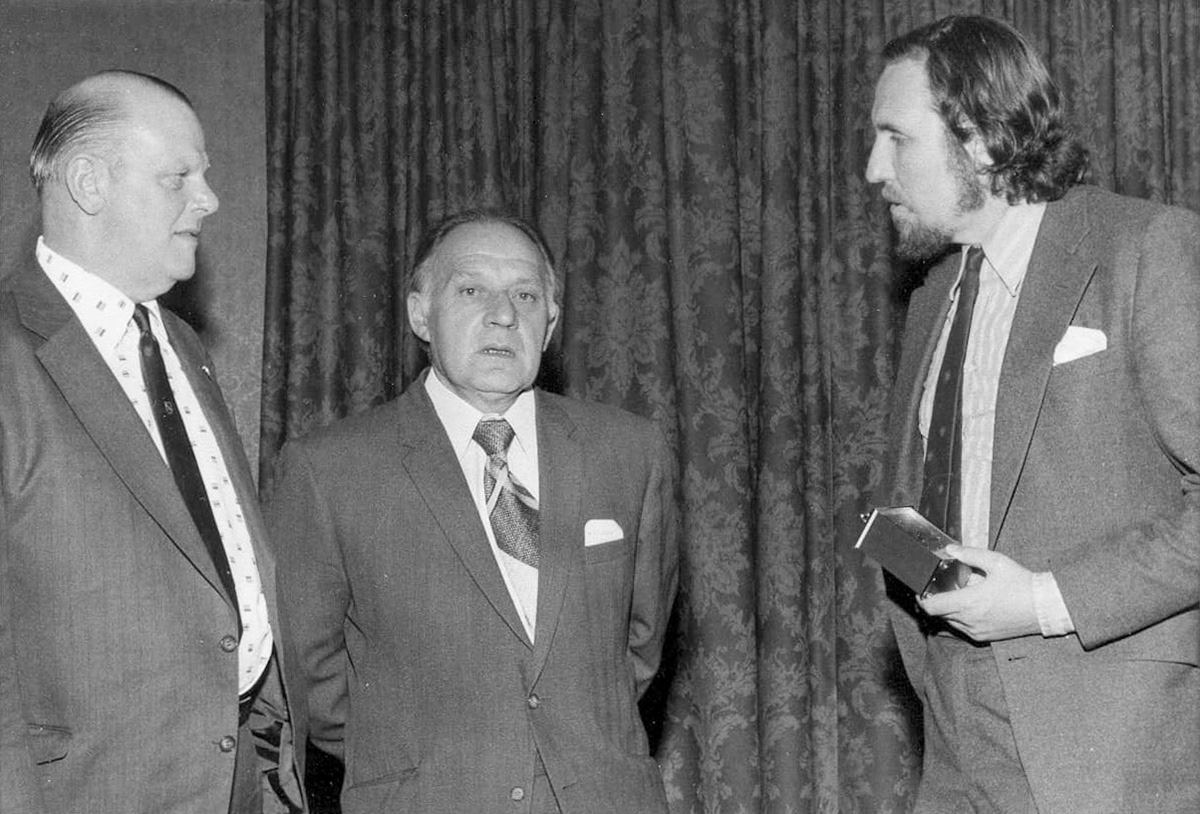 1970's Abbots Langley. Depot Manager Mr Peters on the left, Reg Grace receiving clock from Andrew Patterson. Adrian Grace comments "Here is my father Reg Grace who worked out of Abbots Langley, Long Service Award from Andrew Patterson. Dad broke his ankle twice at work 1963 and 1982 in the snow and ice at the yard.". John Grace (no relation) adds "There were two other 'Graces' in the yard, me and my brother Danny. I used to cover your dads round if he was off or on holiday." John Ryan comments "Worked there with Ron and Johnny in the 70's as a milk boy-great place to work now a block of retirement flats." Keith Peters adds "Nice to see my Uncle John Peters in the photos." (Courtesy Adrian Grace)