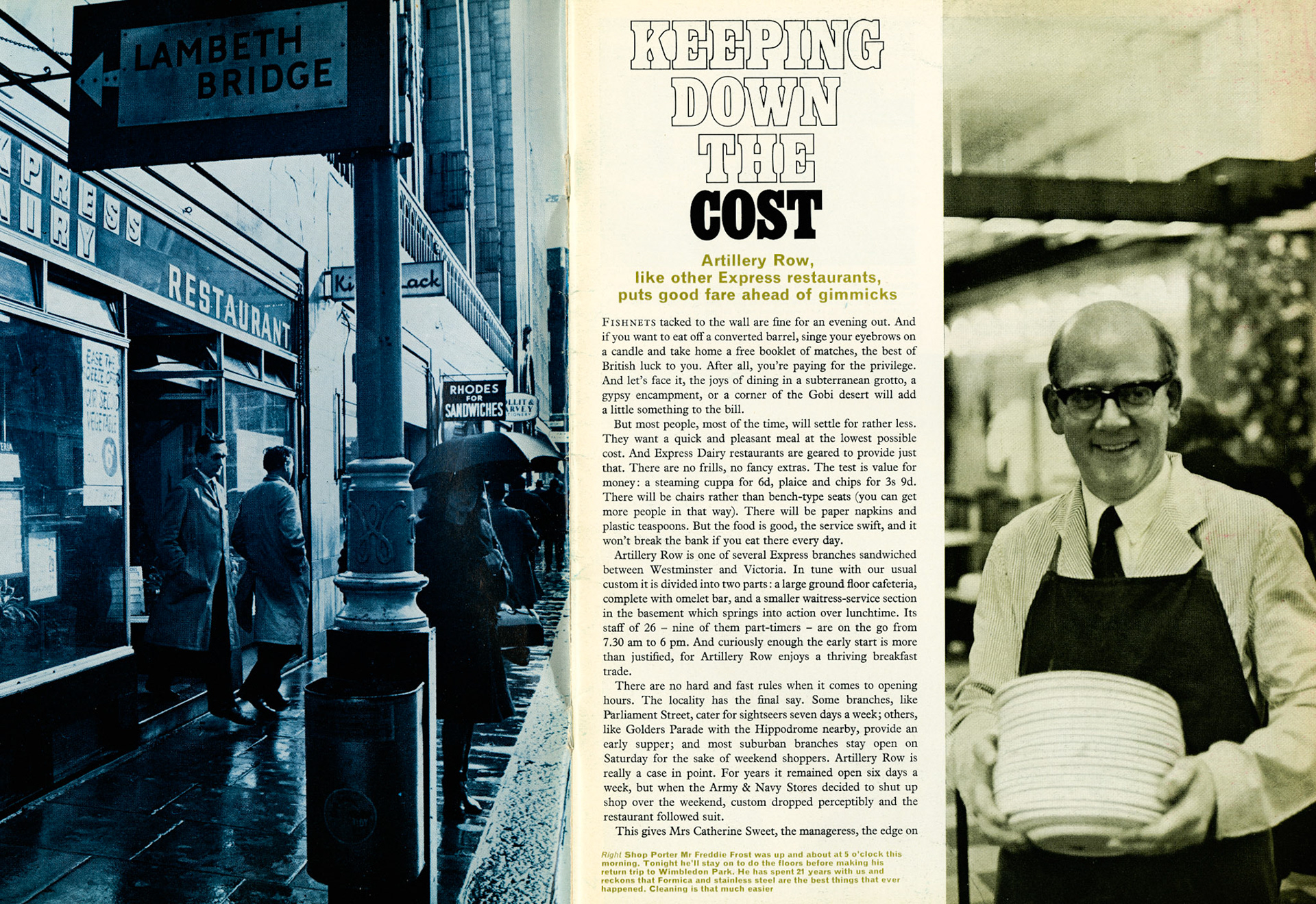 1967 Artillery Row Restaurant between Victoria and Westminster in Central London