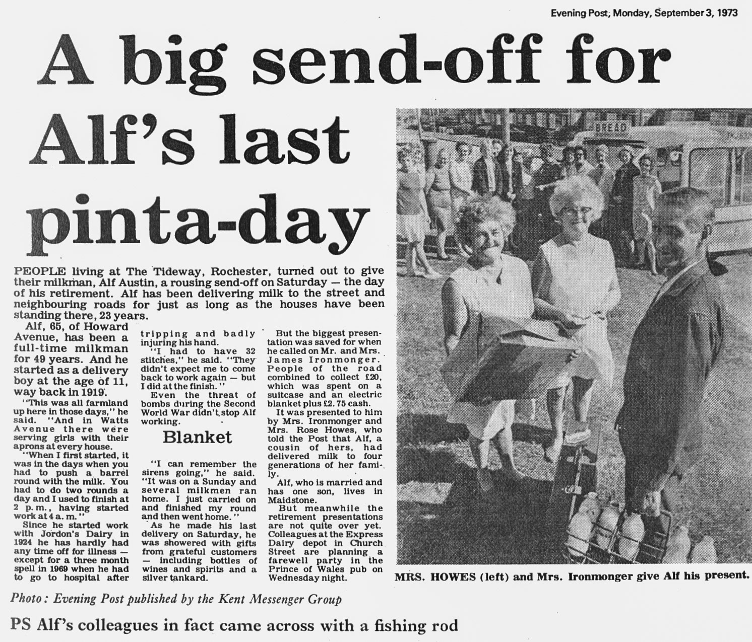 1973 Rochester milkman Alf Austin retires after 49 years. (Express News Christmas)