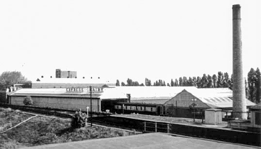 1956 South Morden station and rail reception. Matthew Pinto comments "Interestingly there appears to be a 50's LMS Stannier full brake coach in one of the dairy sidings. An interesting find so deep into Southern Railway territory." (Courtesy Bill Rudd, Mitcham Historical Society)
