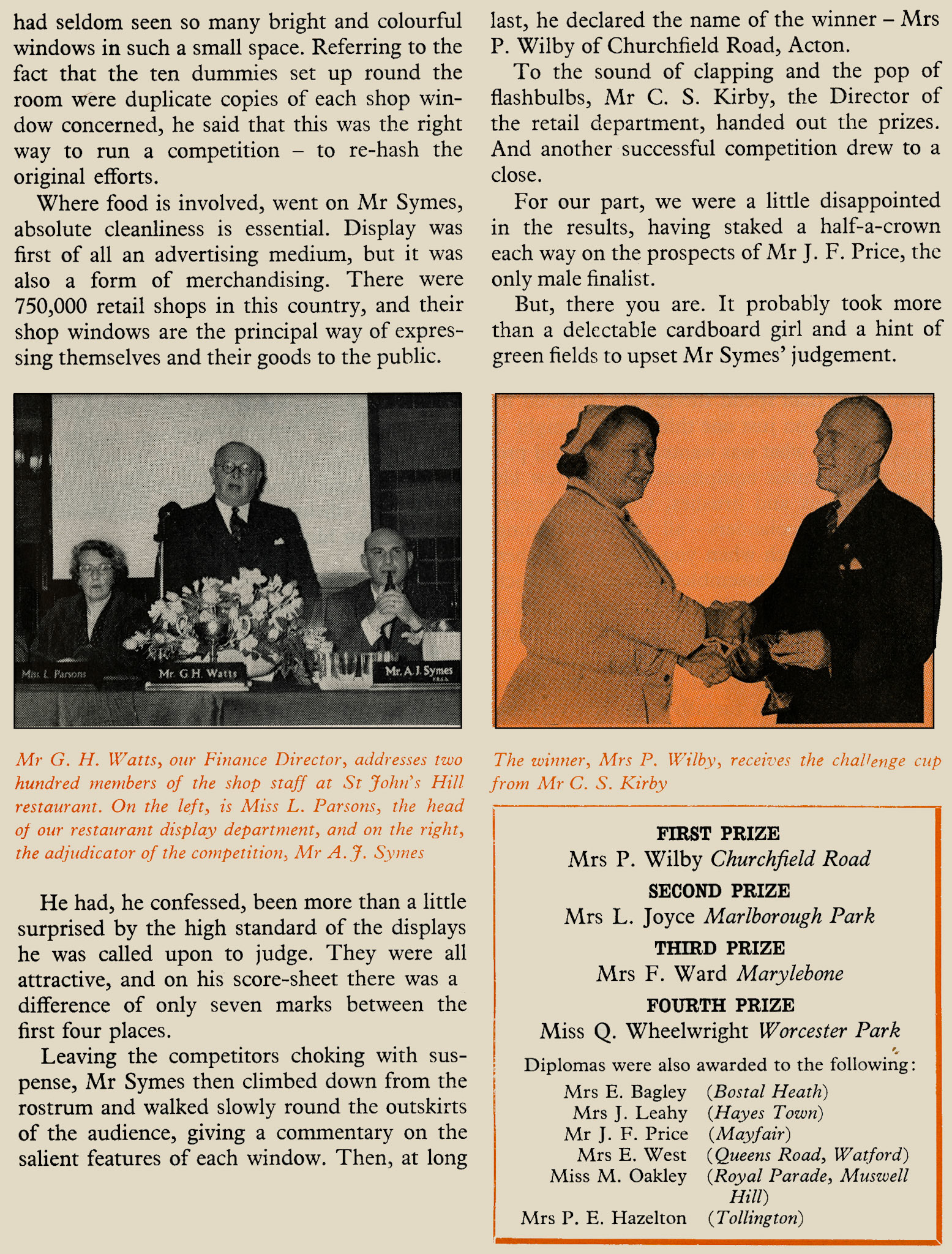 1958 Window Display competition at the St John's Hill restaurant at Clapham Junction had all lady winners. (Express News July)