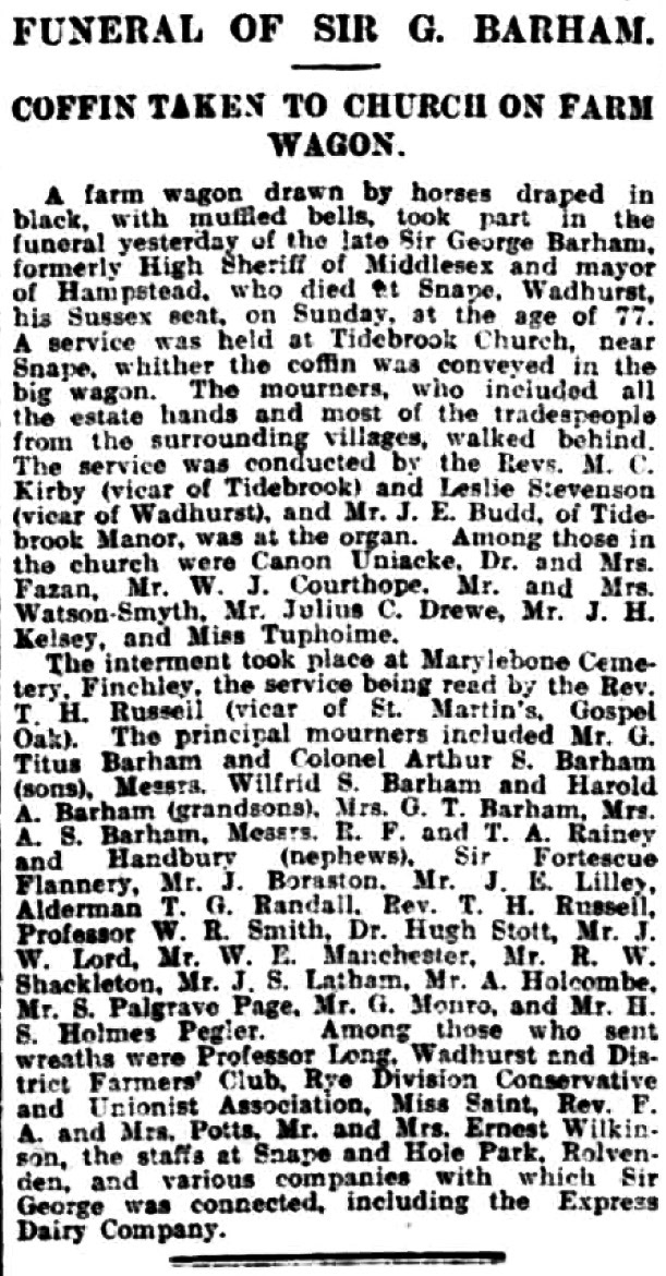 1913 Sir George Barham funeral. London Evening Standard. (Courtesy of THE BRITISH LIBRARY BOARD)