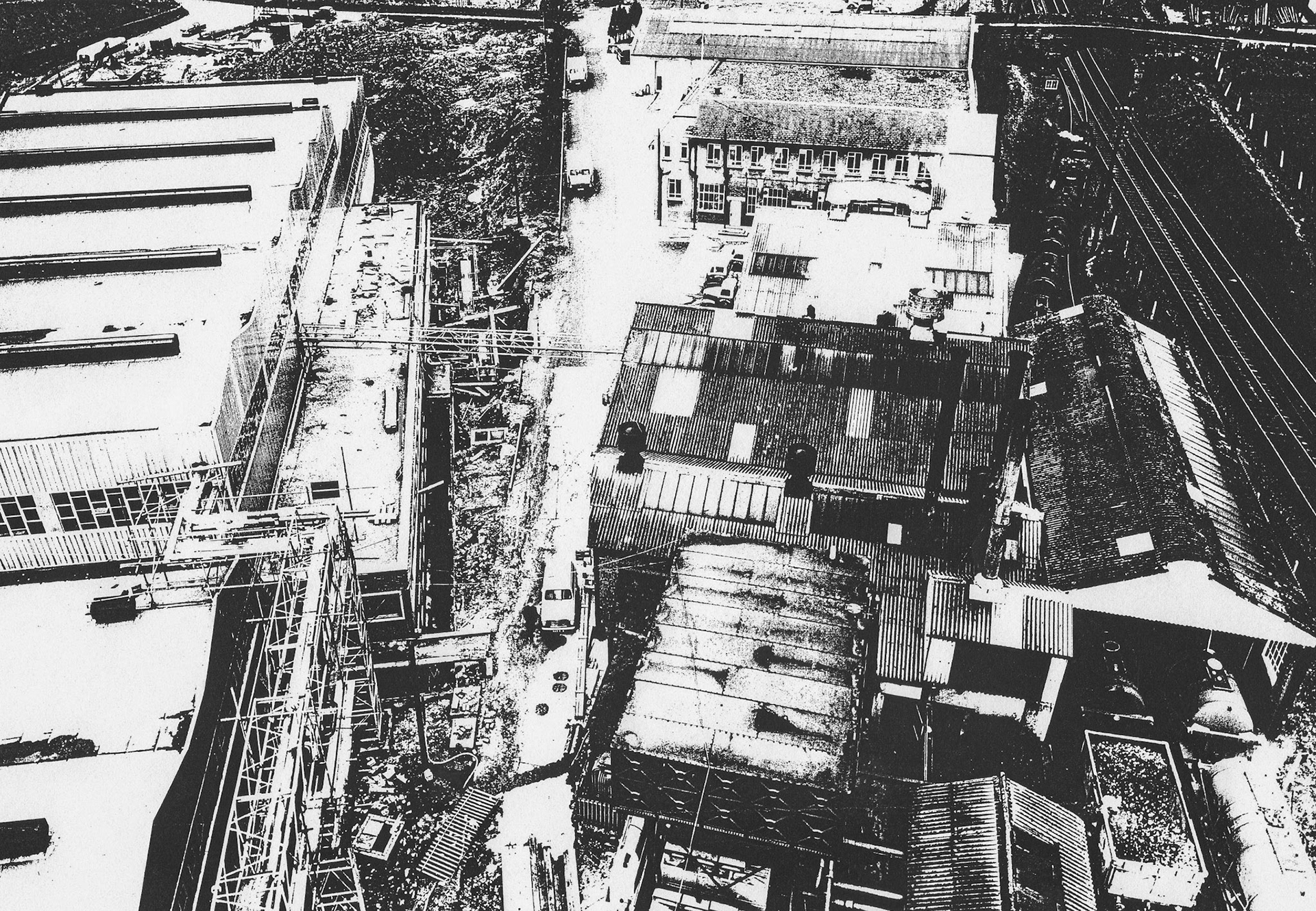 1950's Appleby construction-Alan Mandle comments 'The original milk reception and rail tank loading areas are on the right of the photograph and the new factory under construction on the left. Starting in 1959 the factory originally produced stirred curd for the manufacture of processed cheese. This was hauled by road to Kraft, Liverpool in 50 gallon drums'
