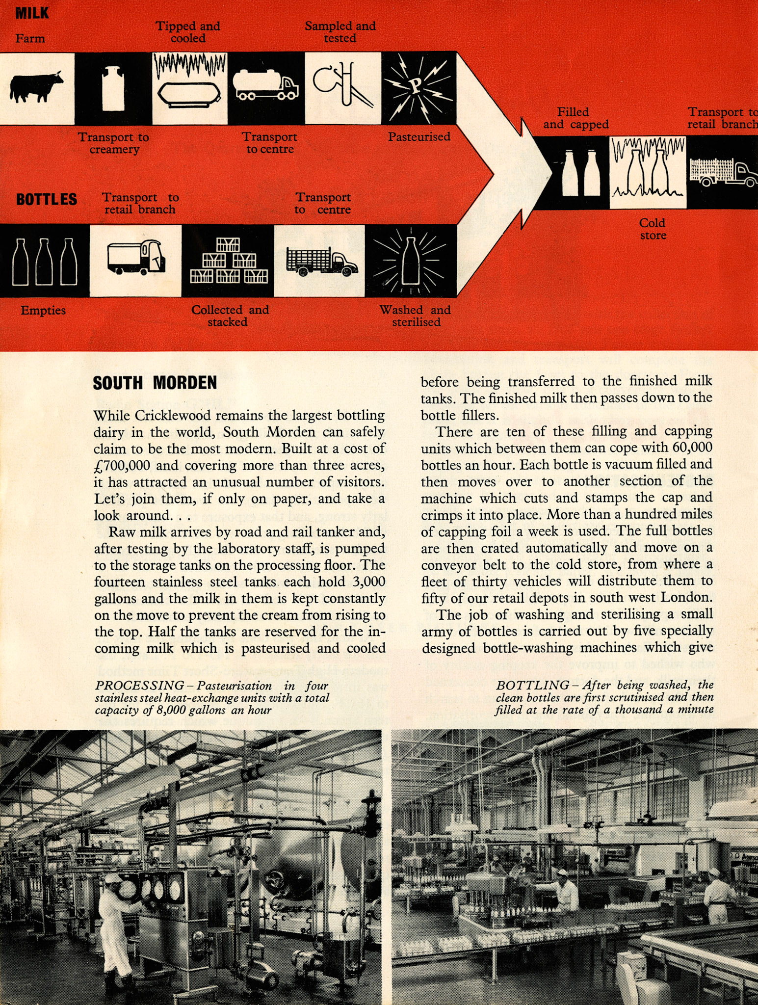 1956 Milk Processing article featuring Cricklewood &amp; South Morden, which had just been opened