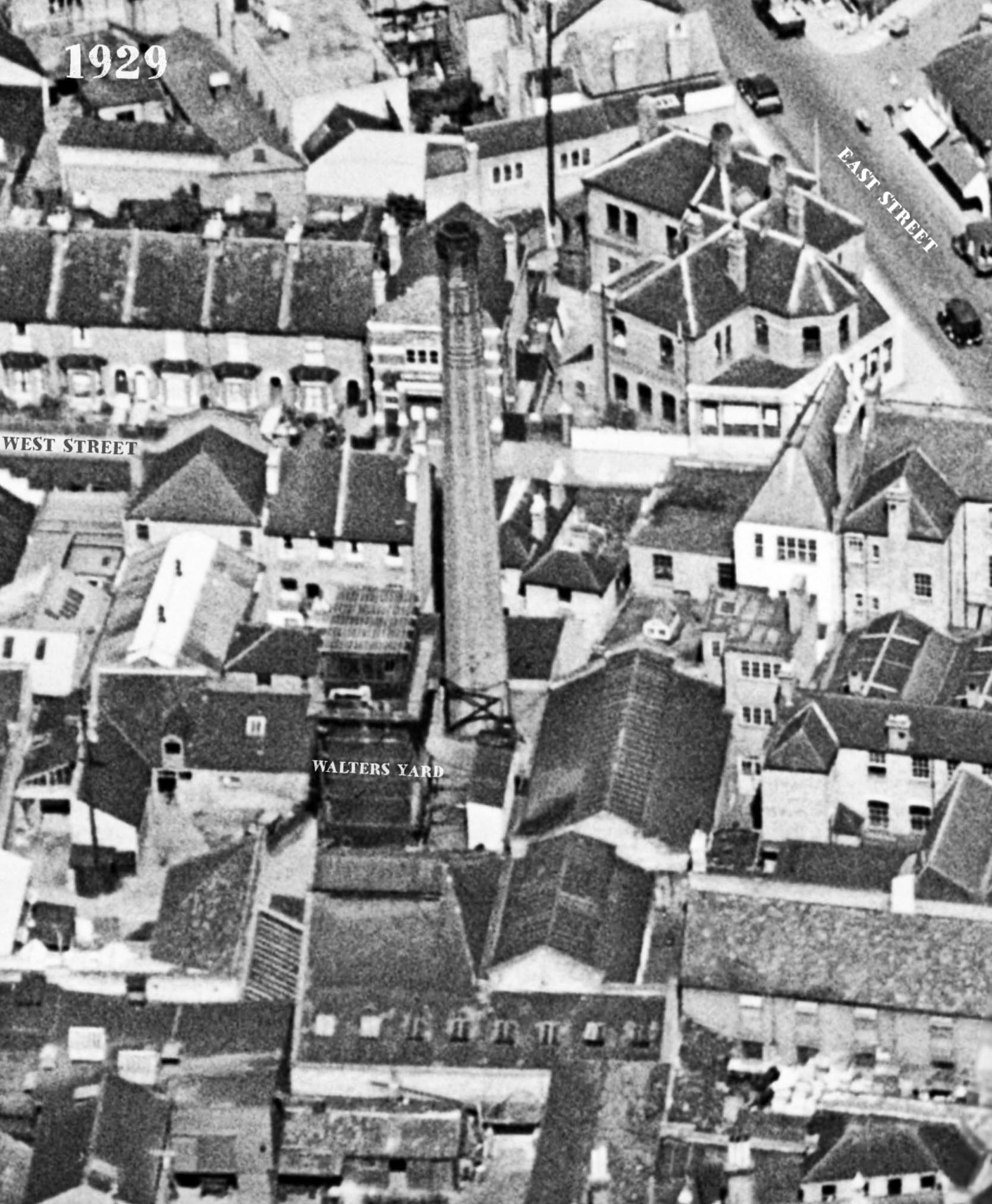 1929 Aerial photograph of Walter's Yard, Bromley where Express had a retail depot. Now Sainsbury's Car Park. Mark Legg comments "We had our milk delivered by Ernie (really!😀) from Express Dairy in Walter’s Yard from 1966". Tony Banfield, Bromley Civic Society, explains "It was a fascinating area described by English Heritage as having the potential to be Bromley's Covent Garden and it was the first part of the town to be given Conservation Area status. That didn't deter the Council of the day in 1987 to allow Sainsburys to flatten the lot including old stable yards, cottages, the old gymnasium. Ernest Newton"s power station (chimney in centre of the picture) and the Astor Cinema! Following two years of GLC v Bromley Council stalemate, only the West Street houses are still there". Chris Austen comments "As the Area Manager for Kent, I had my office here!! Jack Pink was Manager and his assistant was Stan Austen - no relation!" (Courtesy Bromley Gloss - London Borough of Bromley - Current, Upcoming, Historic's FB Group)
