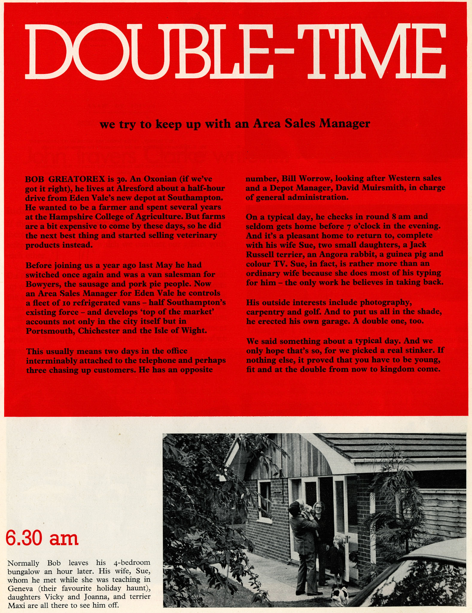 1974 A Day in the Life of Bob Greatorex, Eden Vale Area Sales Manager