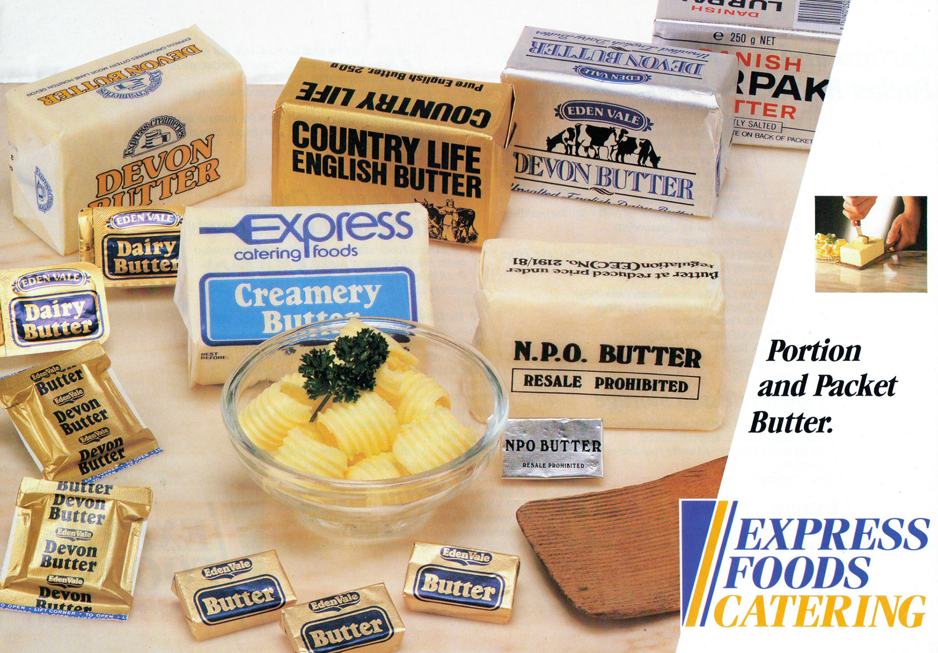 1980's Express Catering Foods 'Van Sales' leaflets. Soo Rose-Cook comments "These very familiar...I was Assistant QA Manager for the butter department at Honiton in the late 80s, we made all these". (Courtesy Robert Turner)