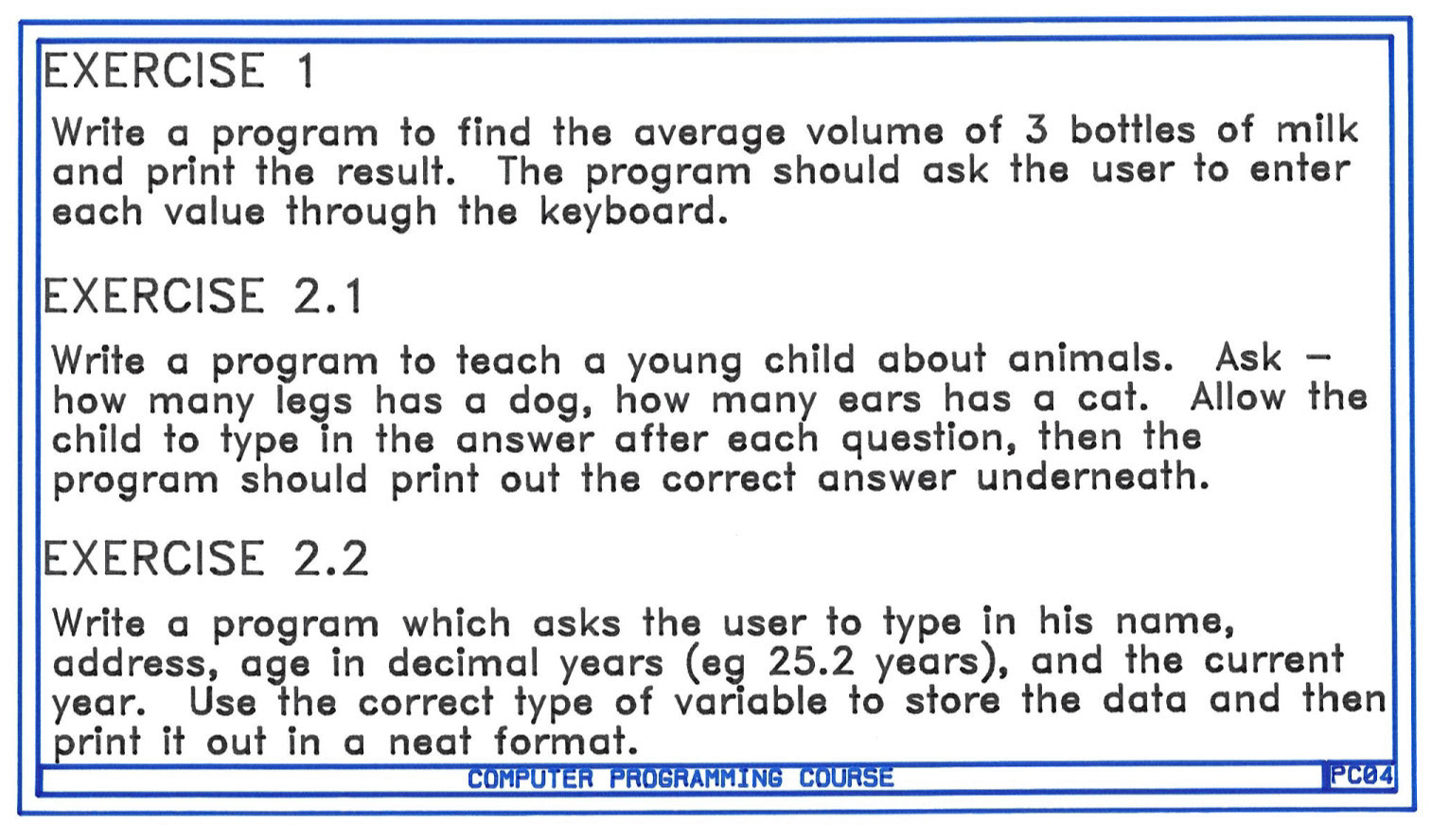 1987 Exercises for BASIC Programming Course