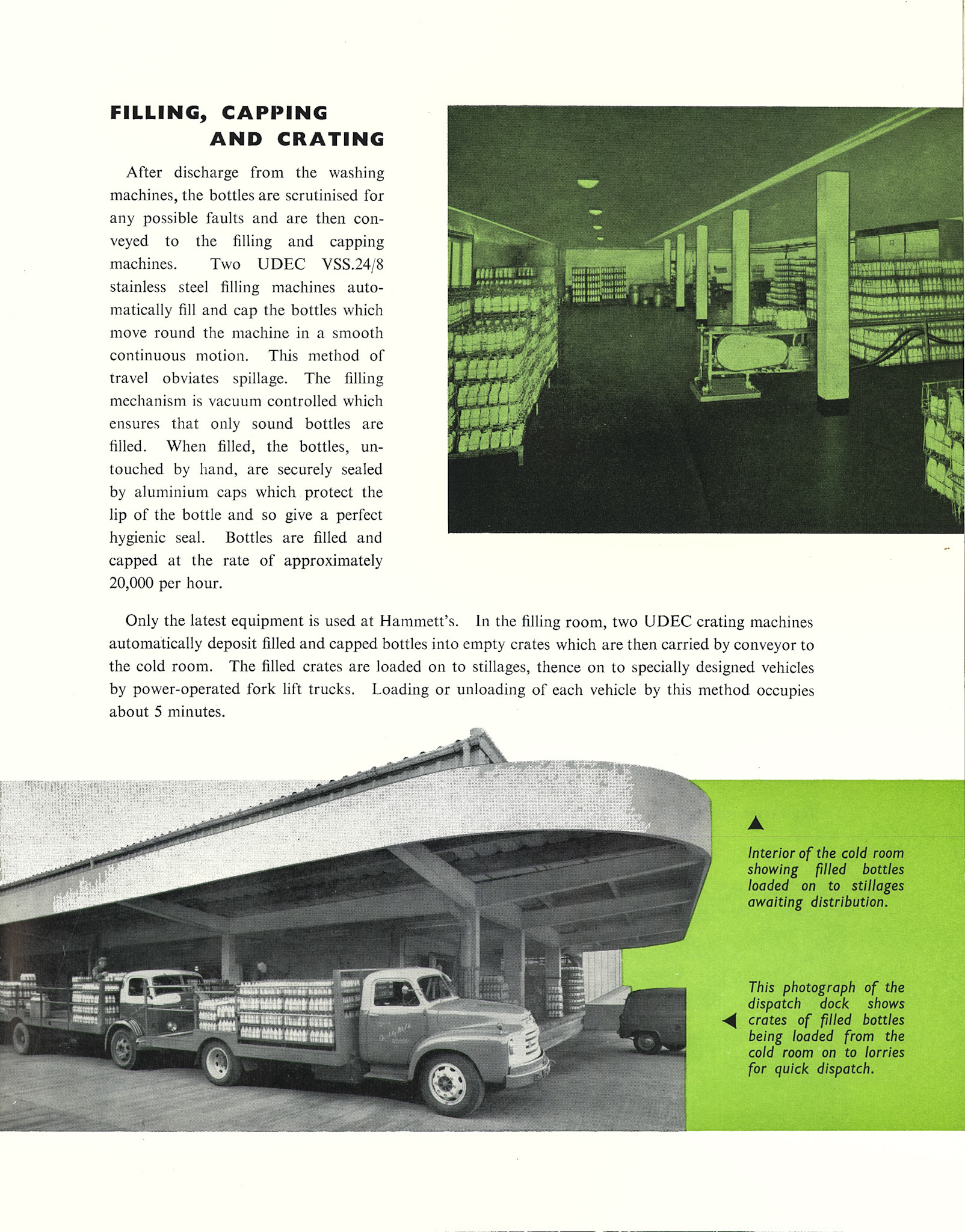 1957 Hammett's Dairies brochure. Bottle filling, recrating and despatch. (Courtesy Michael Mitchell)