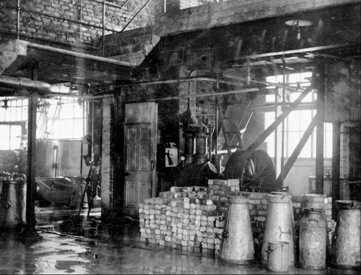 1926 Burgess Creamery, interior with construction taking place, Gartside Street, Manchester (Image courtesy of Manchester Libraries)