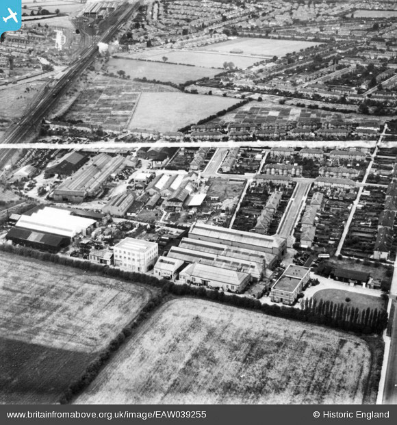 1951 South Ruislip site, prior to Express Dairy - The Air Control Installation Works and surrounding residential area, facing 303° (Courtesy Mark Amies, from Britain From Above, https://www.britainfromabove.org.uk/image/EAW039255