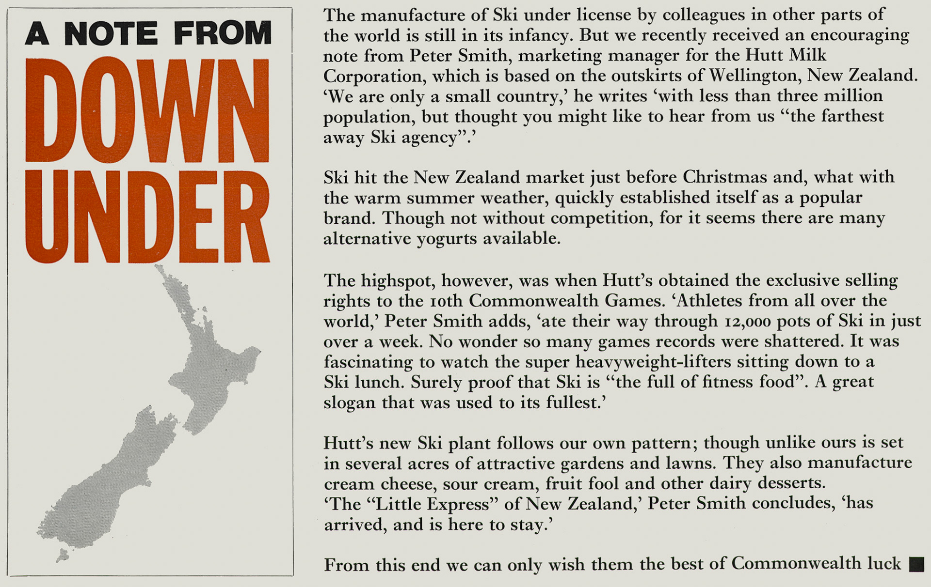 1974 Ski yogurts are now manufactured under license in New Zealand. (Express News Summer)