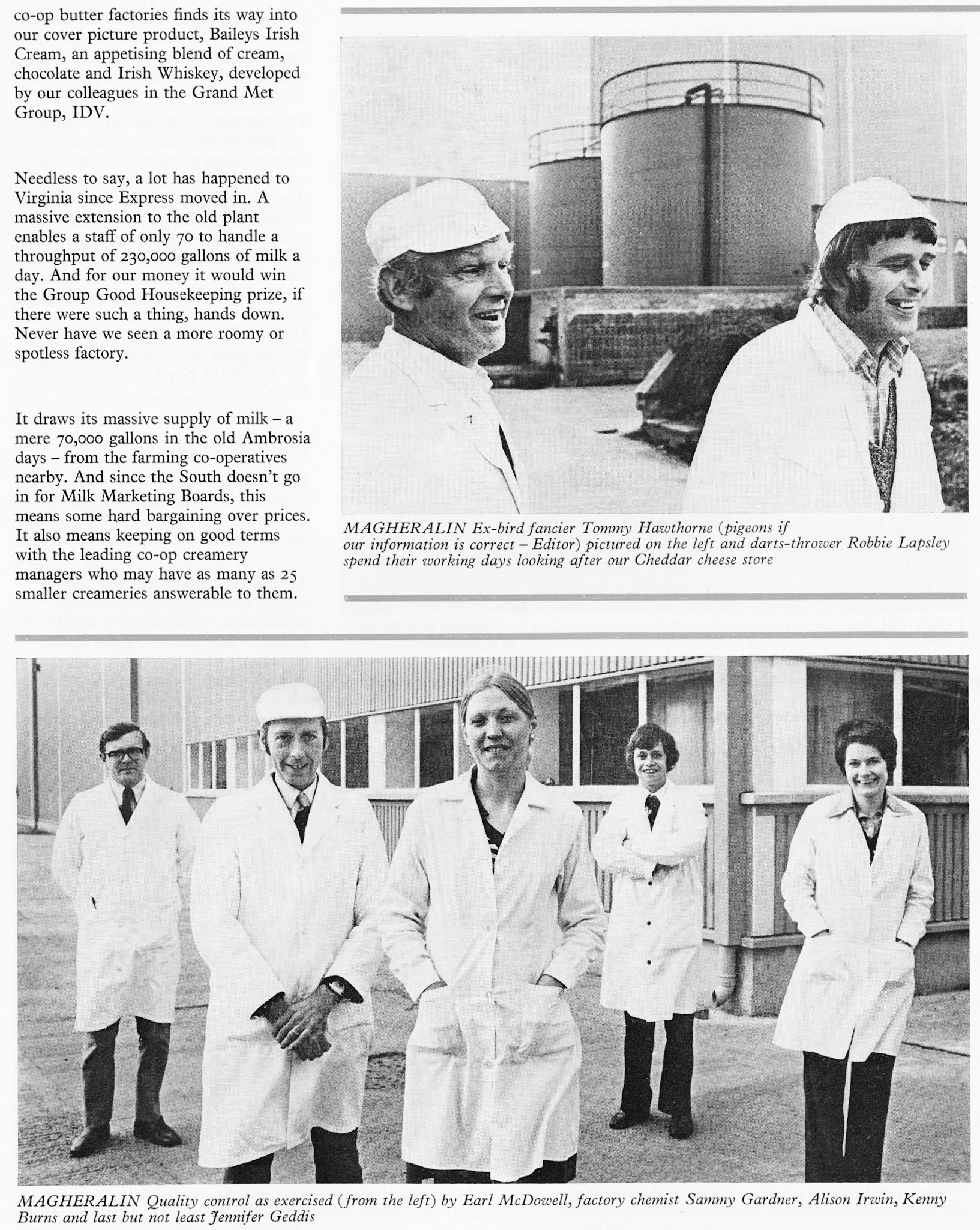 1976 Magheralin and Virginia Creameries compared in County Down (NI) and County Cavan (Ireland)