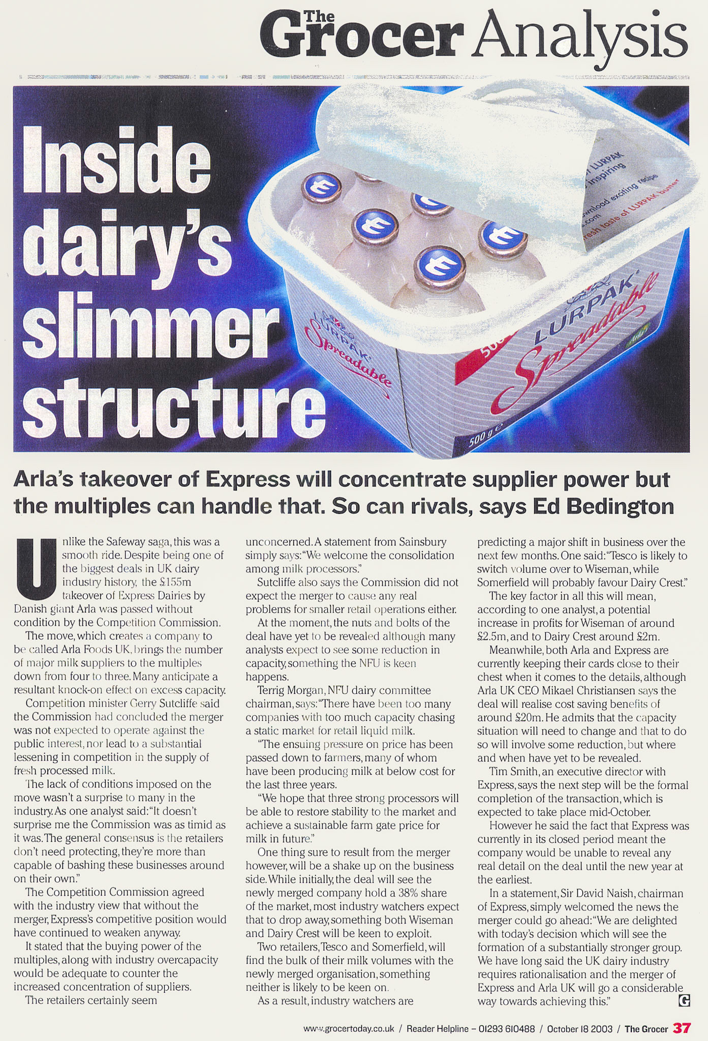 2003 Grocer magazine article about the Arla takeover of Express. (Courtesy Mark Hudson)