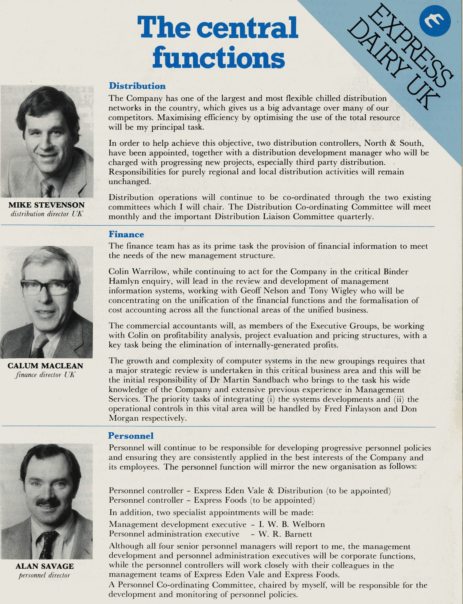 1981 Tony Good announces details of organisational changes. (Express News December)