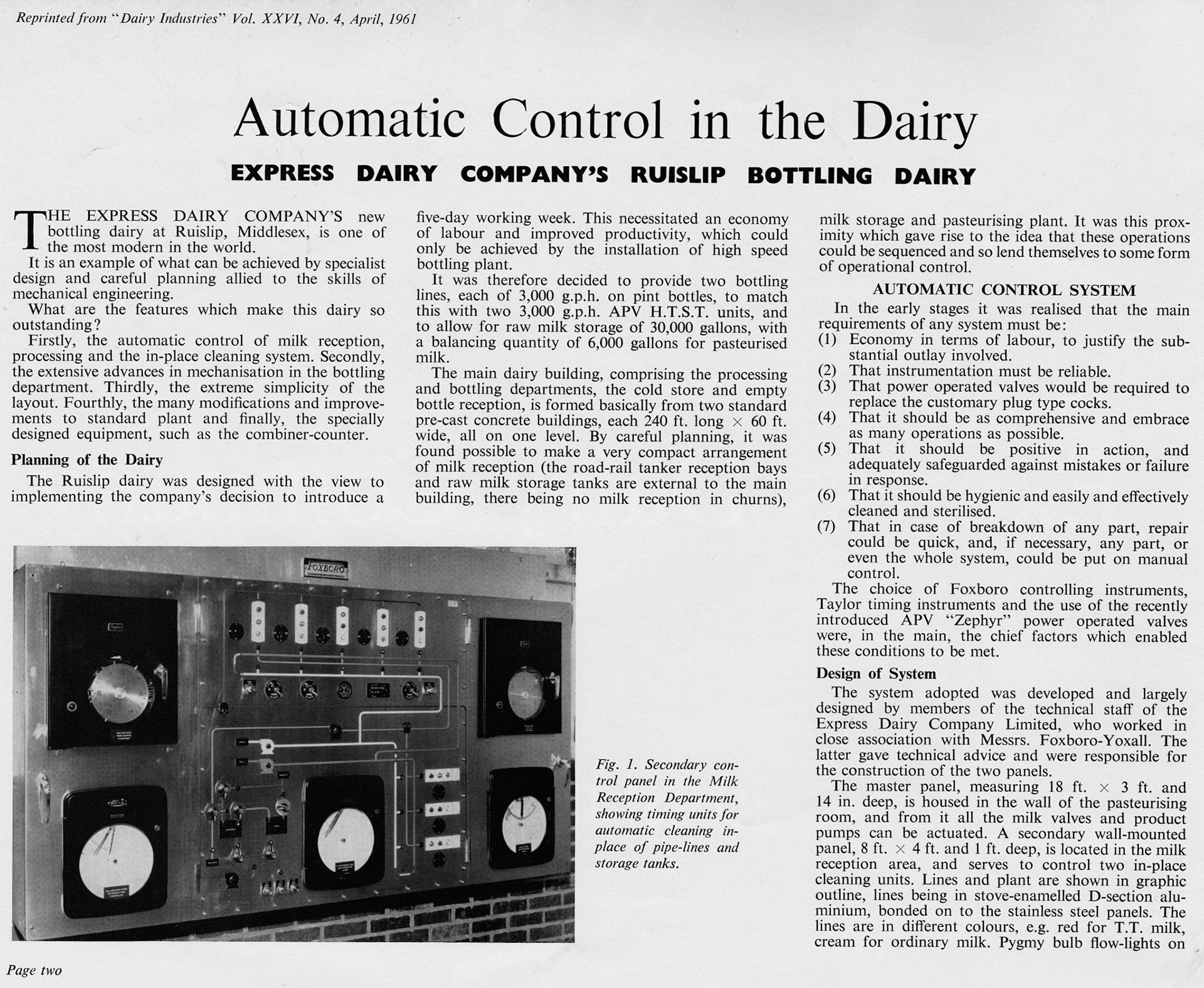 1961 Reprint from Dairy Industries journal