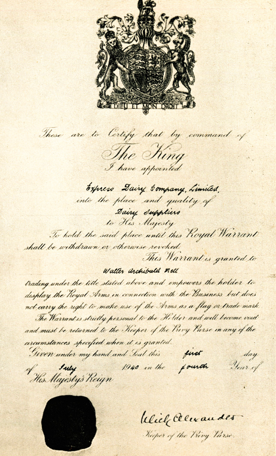 1940 Royal Warrant (Express Salesman's Manual Fourth Edition)