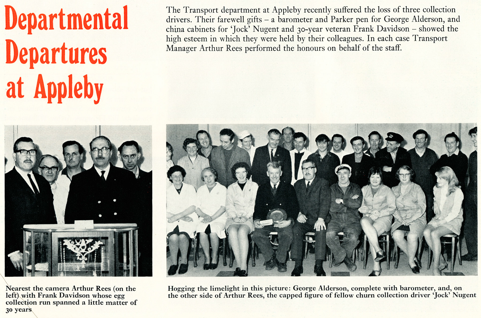 1971 Appleby Transport drivers retire- Arthur Rees, Frank Davidson , 'Jock' Nugent and George Alderson. 'Jock' Nugent was Linda Fisher's father, he passed away in 1975. (Express News Summer 1971)