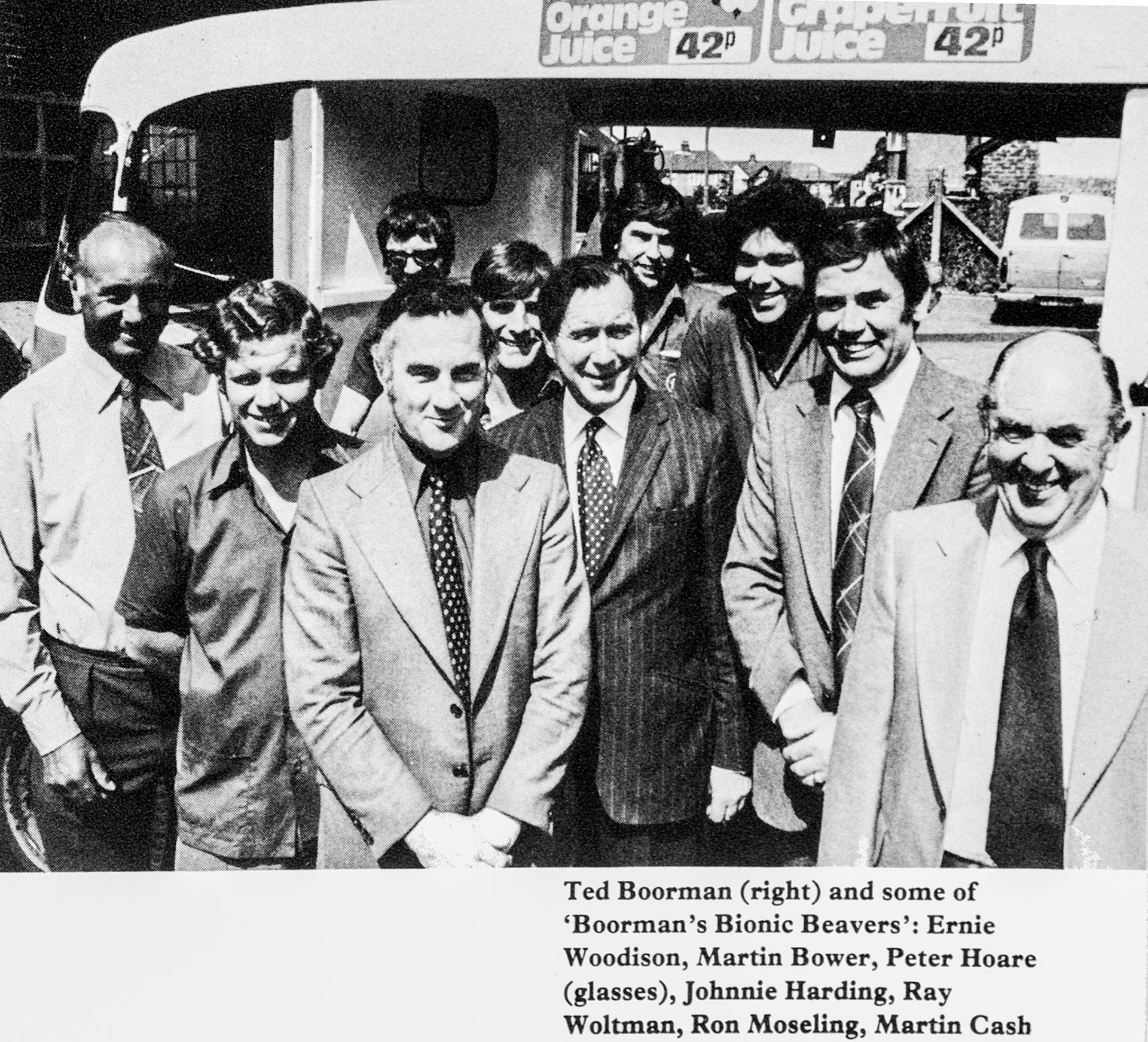 1979 St. Albans Retail fire-some of those involved in the recovery operation-Ted Boorman, Ernie Woodison, Martin Bower, Peter Hoare, Johnnie Harding, Ray Woltman, Ron Moseling and Martin Cash. (Express News Autumn)