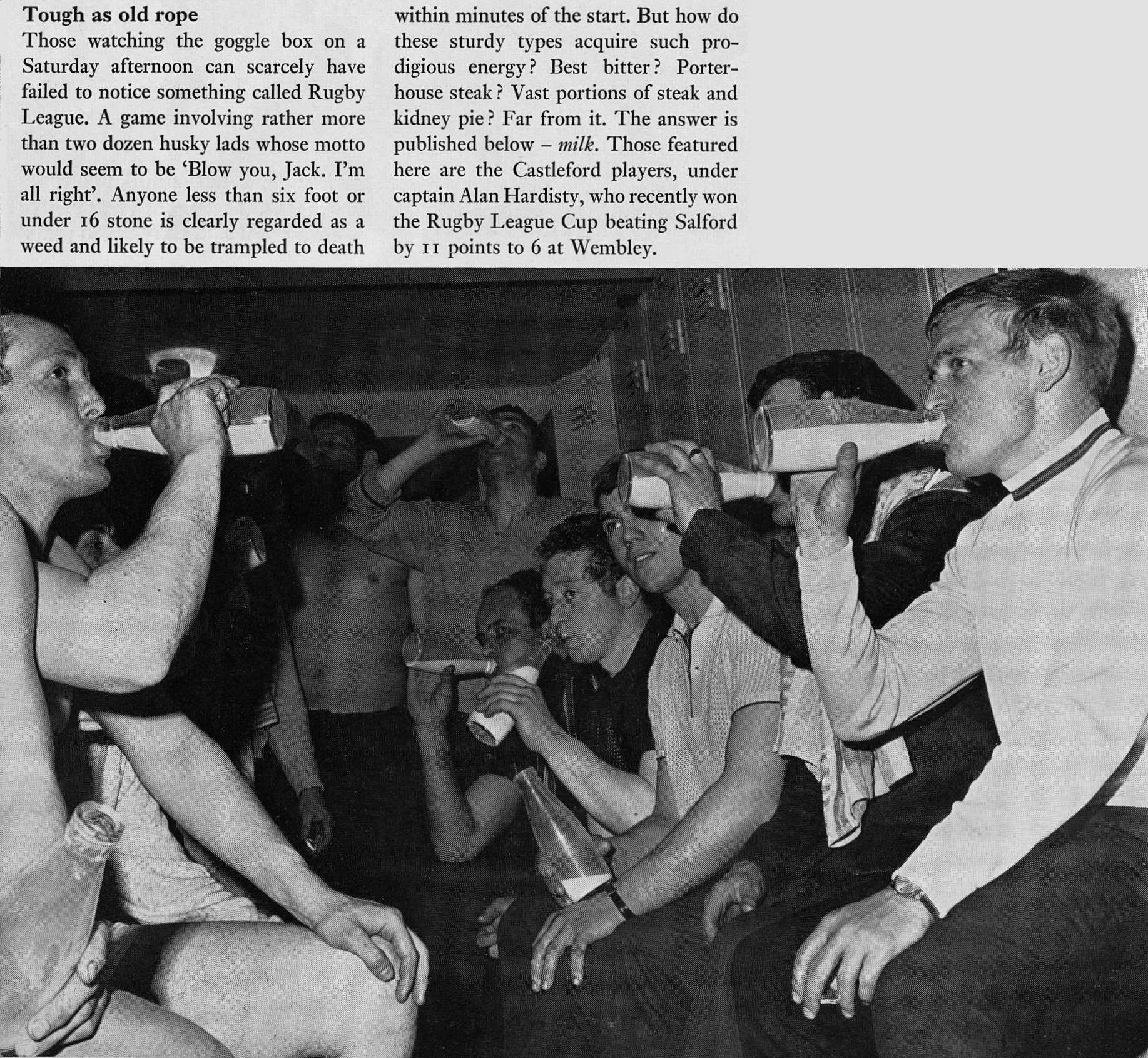 1969 Castleford Rugby League players drink milk for strength! (Express News Autumn)