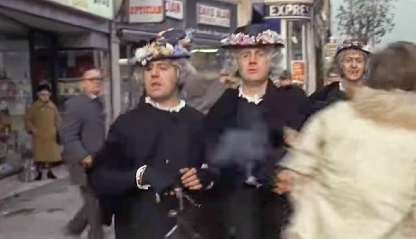 1970's Finchley Shop was featured in an episode of Monty Python's Flying Circus. Steve Marshall commented "While I was out and about repairing TV's I saw several of the Monty Python sketches being filmed. The film crew stopped my car in Woodside Avenue while they filmed at the junction with Woodside Grange Road... it's bringing back loads of memories." (Courtesy Elisabeth Torry)