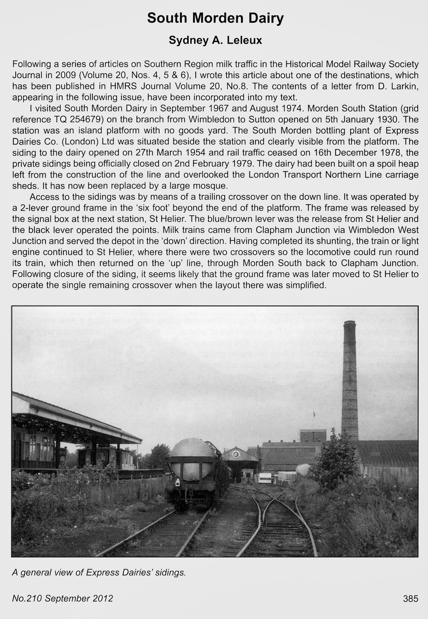2012 South Morden rail operations described by Sydney A. Leleux in the Industrial Railway Record, Edition 210 (September)