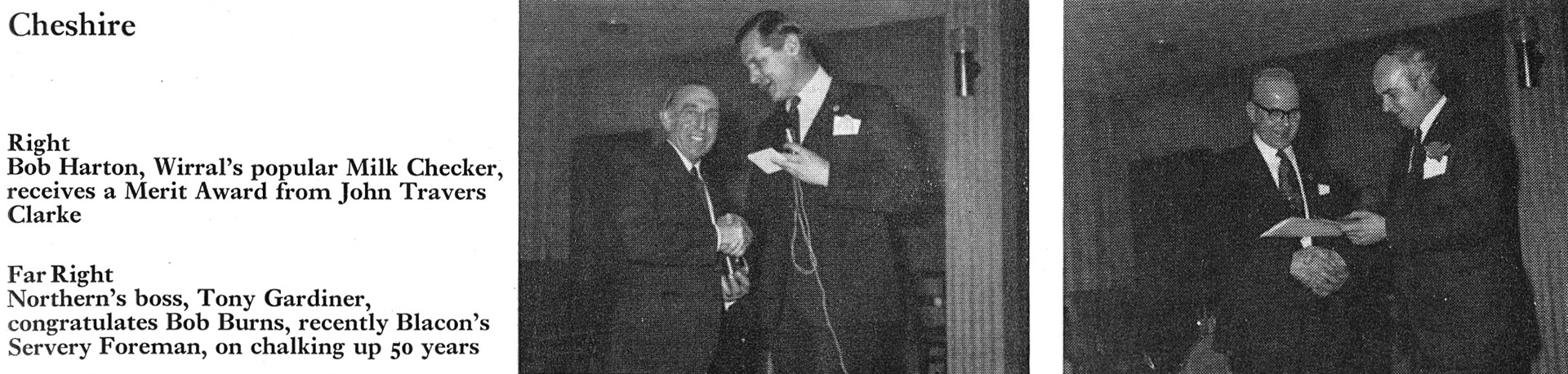 1973 Cheshire awards-Bob Harton, milk checker at Wirral, and Bob Burns, Blacon Servery Foreman. (Express News Autumn)