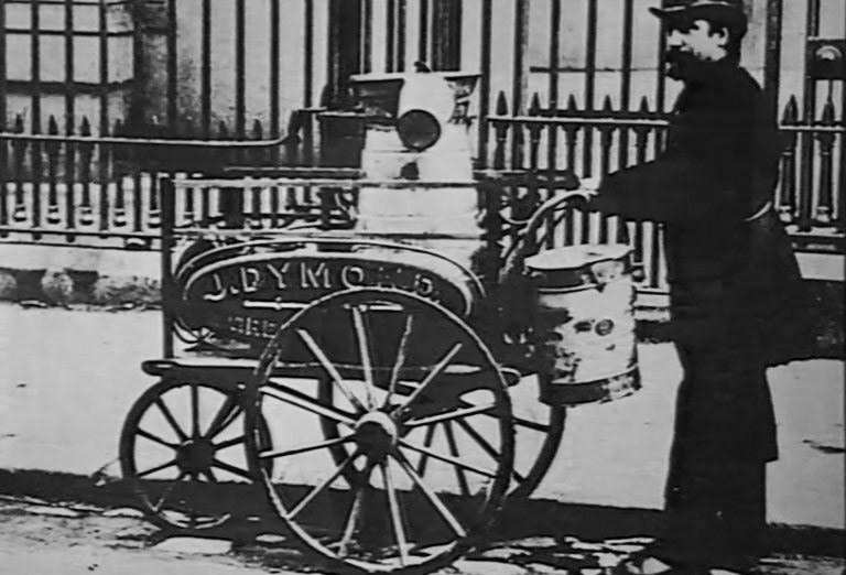1865 Cattle Plague (Rinderpest) meant that all London cows had to be slaughtered, but George Barham's company was able to continue to supply milk from farms outside London. (Express 125 Years video still)