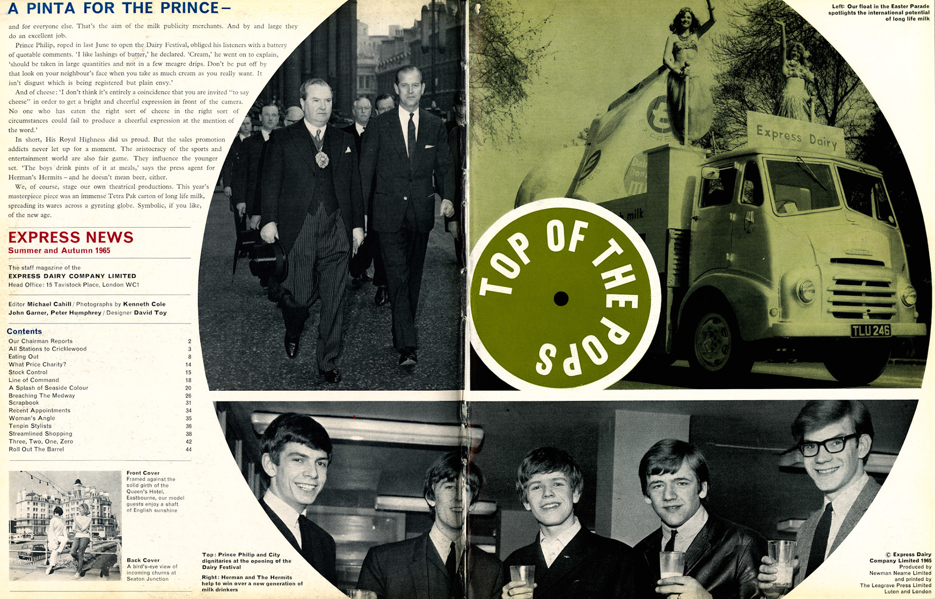 1965 Contents page features Prince Philip opening the Dairy Festival, the Easter Parade, and Herman and the Hermits. (Express News Summer/Autumn)