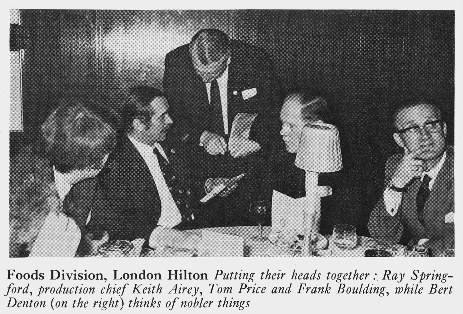 1972 Ray Springford, Keith Airey, Tom Price, Frank Boulding and Bert Denton at Foods Division Merit and Service Dinner.(Express News Summer)