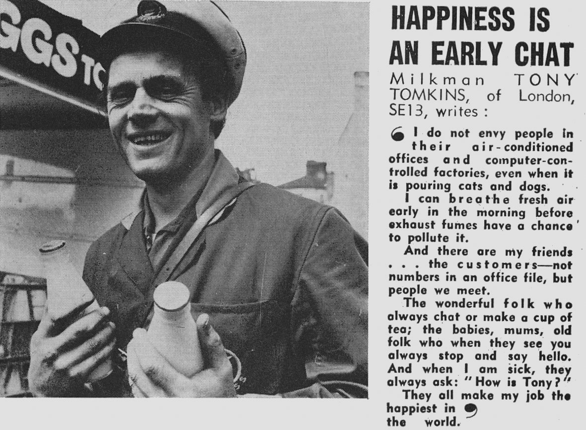 1972 Blackheath milkman Tony Tomkins features in the Daily Mirror. (Express News Autumn)