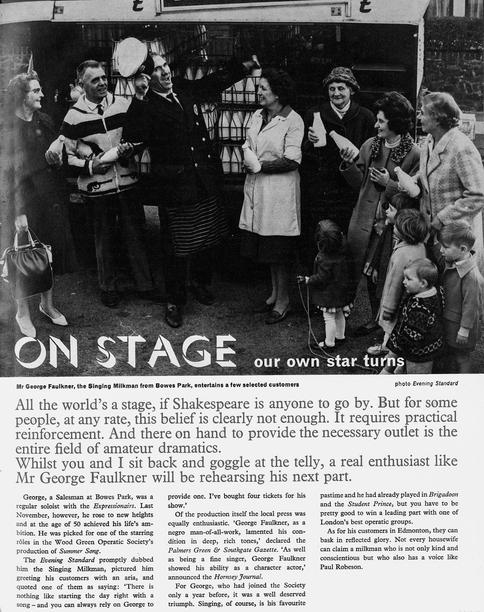 1965 Bowes Park singing milkman George Faulkner.  (Express News Spring)