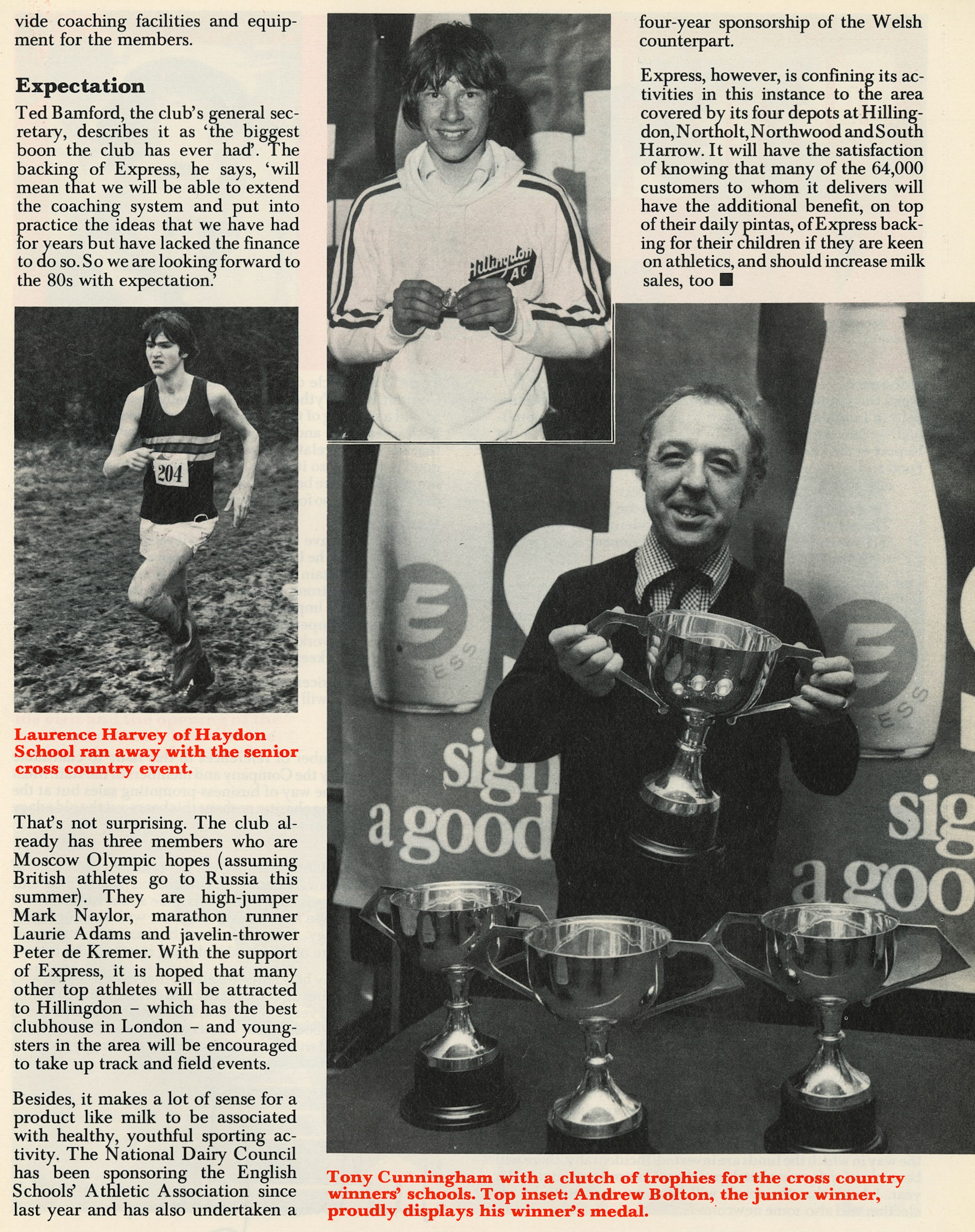 1980 Hillingdon schools and Athletic Club sponsored by Express Dairy
