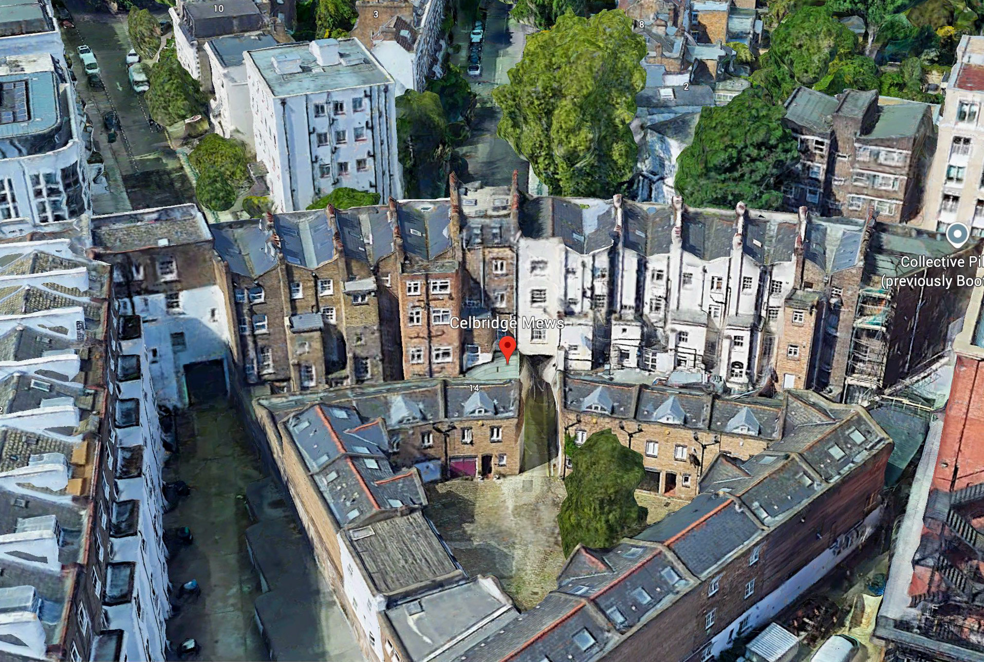 2025 Bayswater Depot location in Celbridge Mews (Courtesy Google Earth, researched by Michael Aldread)