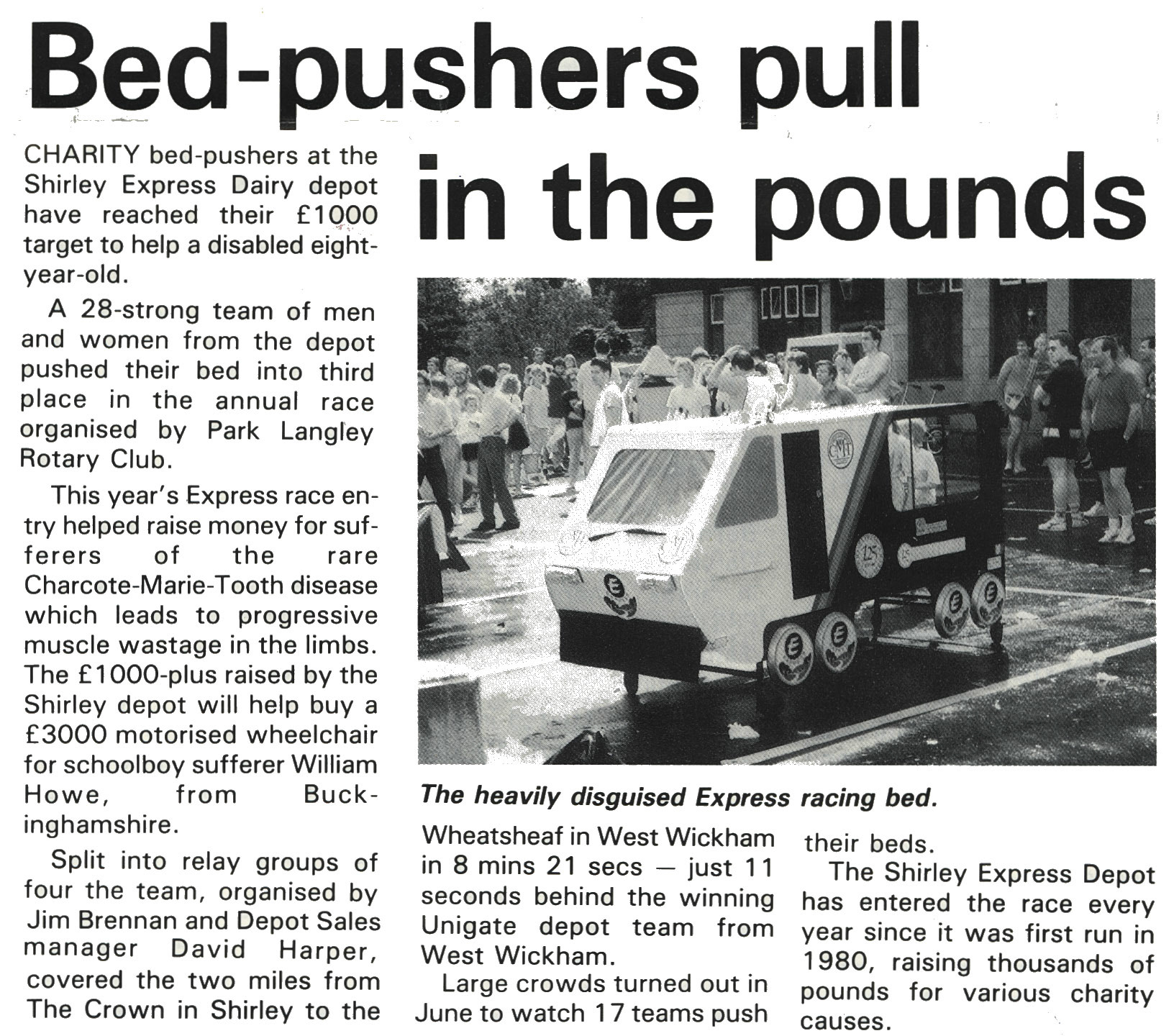 1989 Shirley charity bed push. David John Albiston comments "I was there pushing that bed" (Courtesy Beryl Purslove)