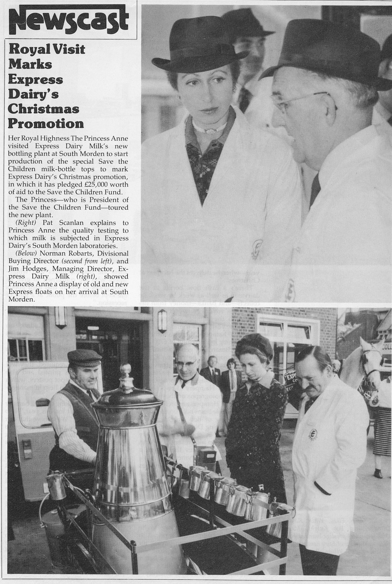 Princess Anne's visit to South Morden from The Milk Industry journal. In the top photo, Princess Anne is actually talking to Sam Jones (Quality Control head)