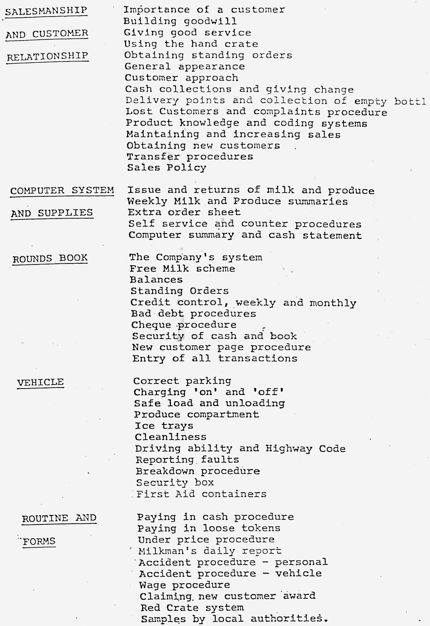 1980's? Milk Person Job Description (Courtesy Michael Aldread)
